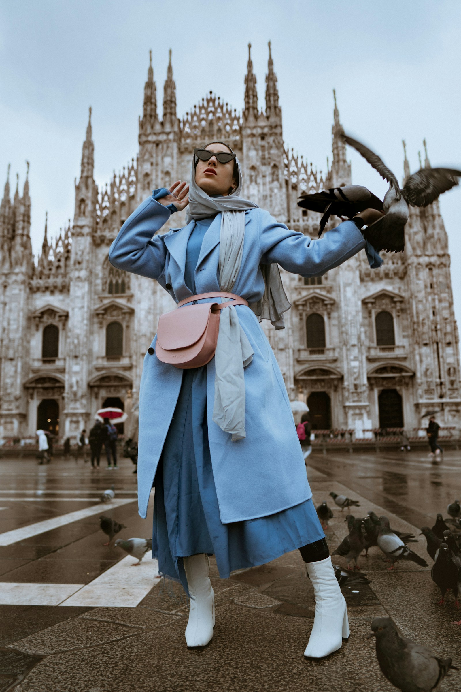 Street style outerwear with an urban backdrop